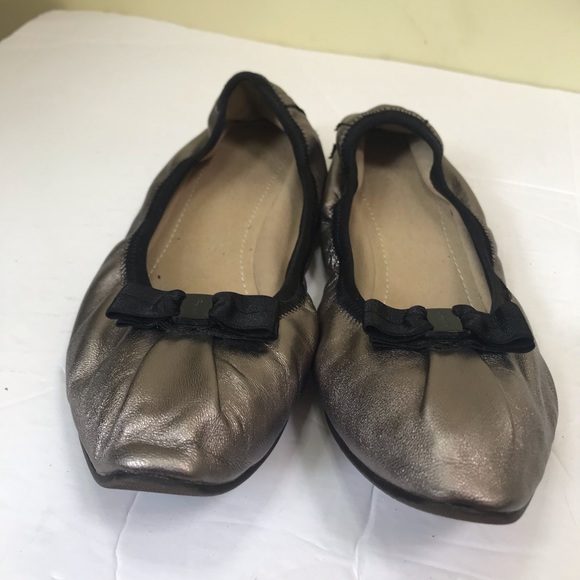 Salvatore Ferragamo My Joy Metallic Leather Ballet Flats Shoes Slip On Slides 9 - Picture 8 of 16
